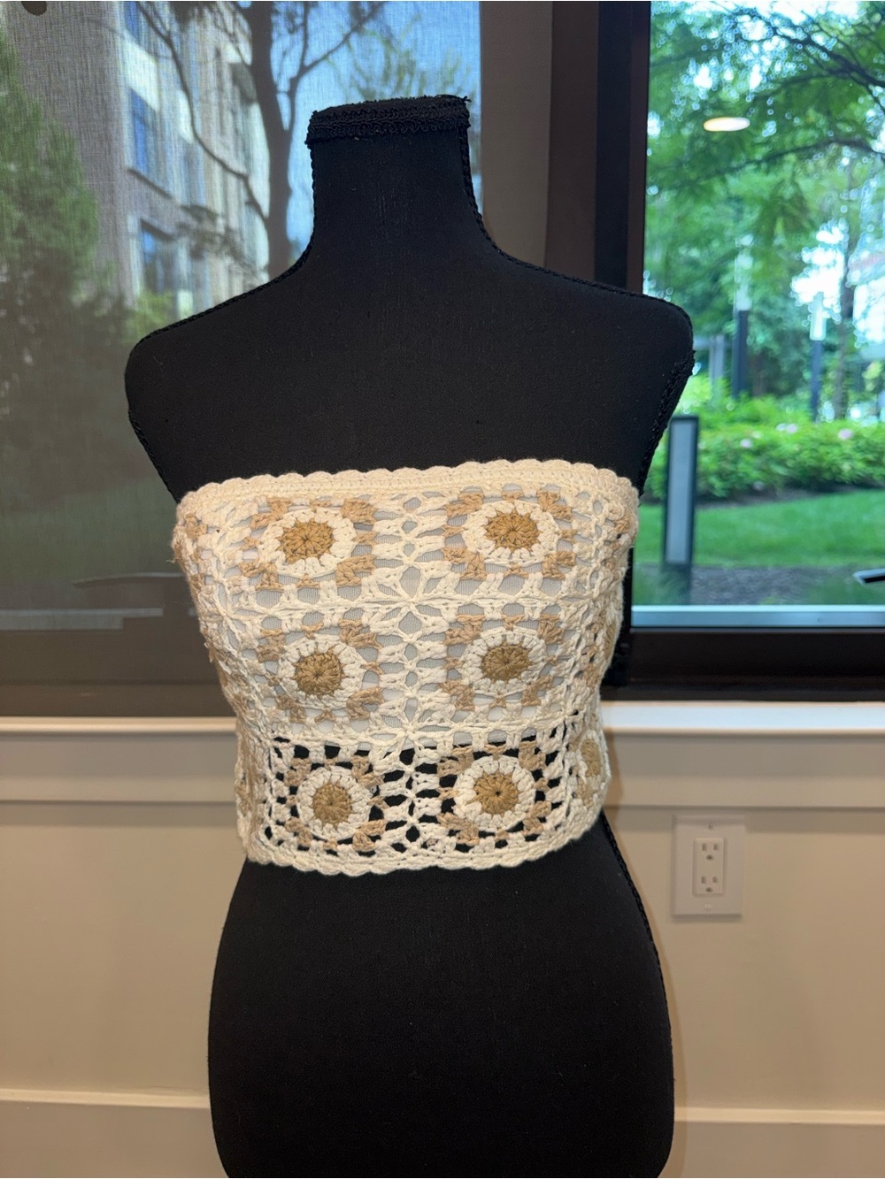 Fashion Nova Crochet Strapless Tube Top - Cream and Tan